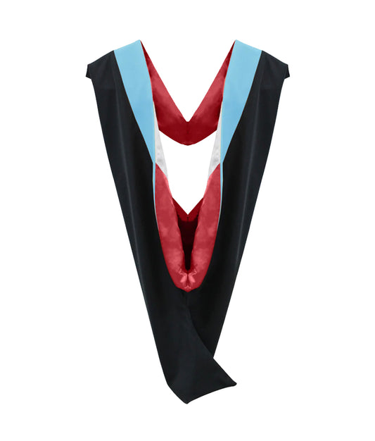 Deluxe Bachelor/Master Hood - Light Blue Velvet, Red & White