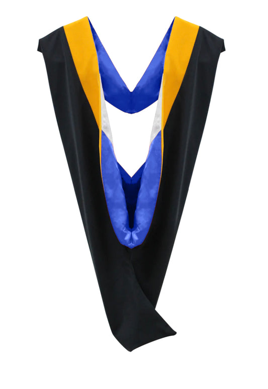 Deluxe Bachelor/Master Hood - Science Gold Velvet, Royal Blue & White