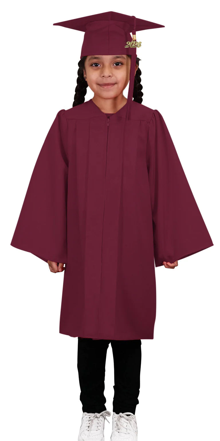 Child Matte Maroon Graduation Cap Gown Preschool