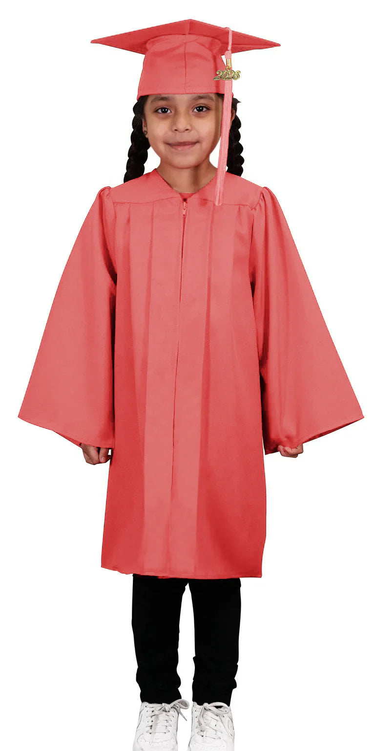 Child Matte Pink Graduation Cap Gown Preschool Kindergarten