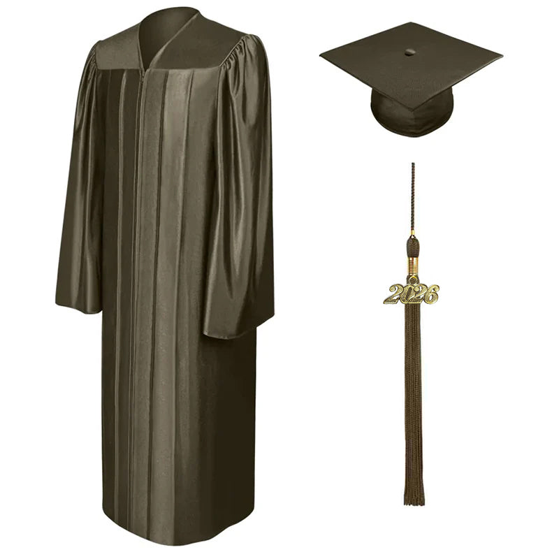 Shiny Brown High School Graduation Cap and Gown – Graduation Attire