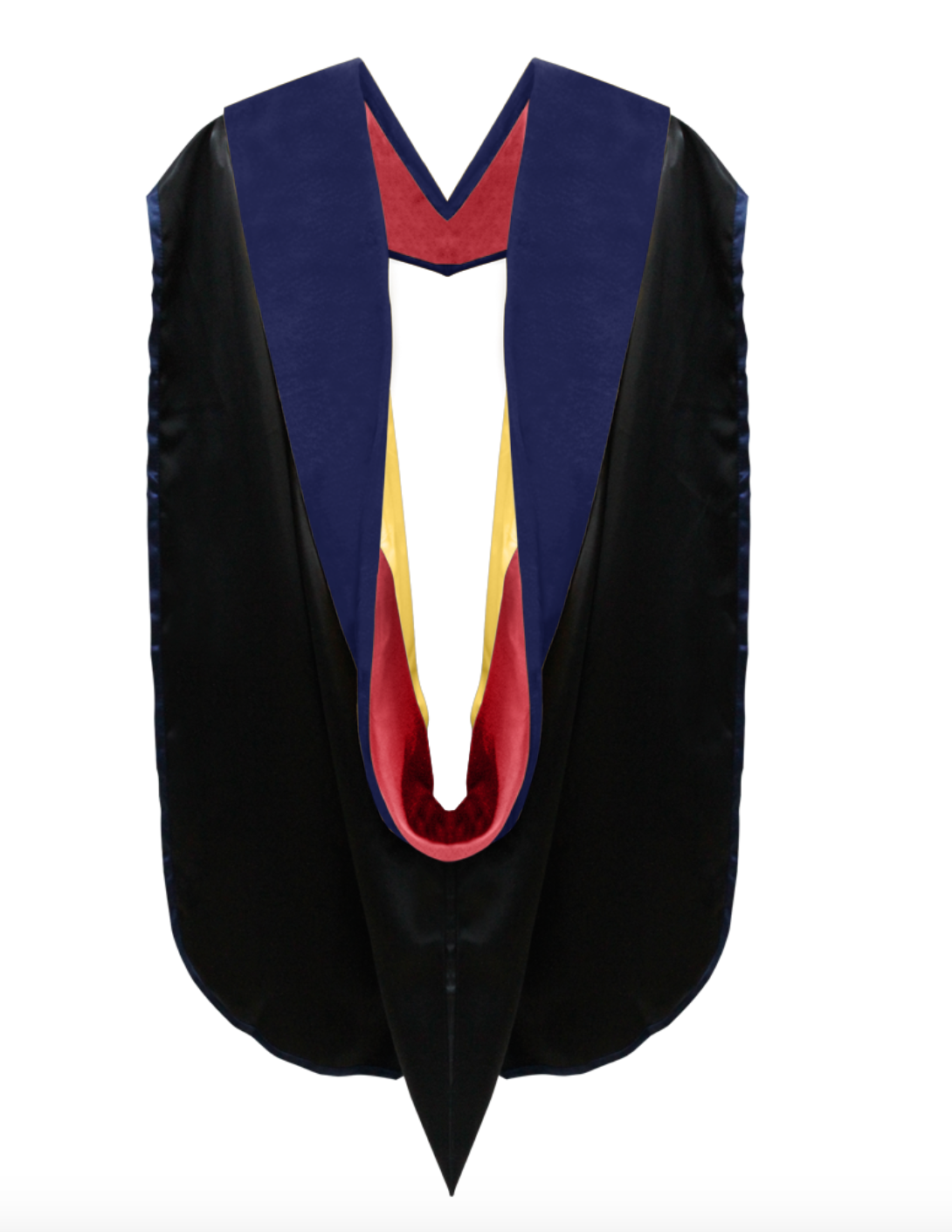 PhD Hood Dark Blue Velvet - Red & Golden Yellow