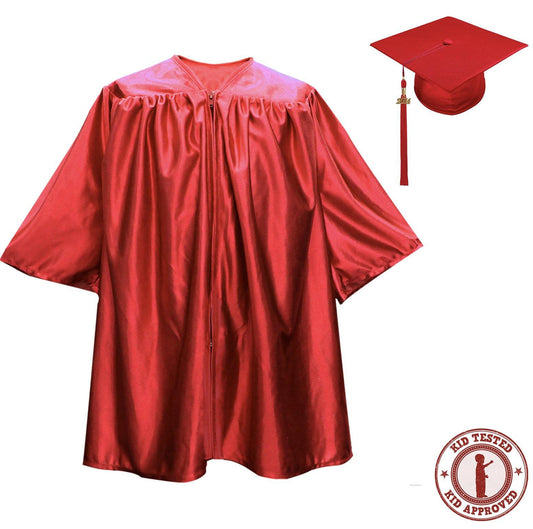 Child Shiny Red Graduation Cap & Gown - Preschool & Kindergarten