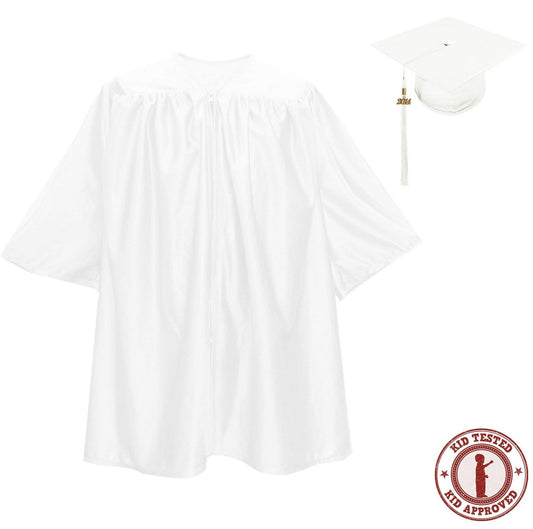Child Shiny White Graduation Cap & Gown - Preschool & Kindergarten