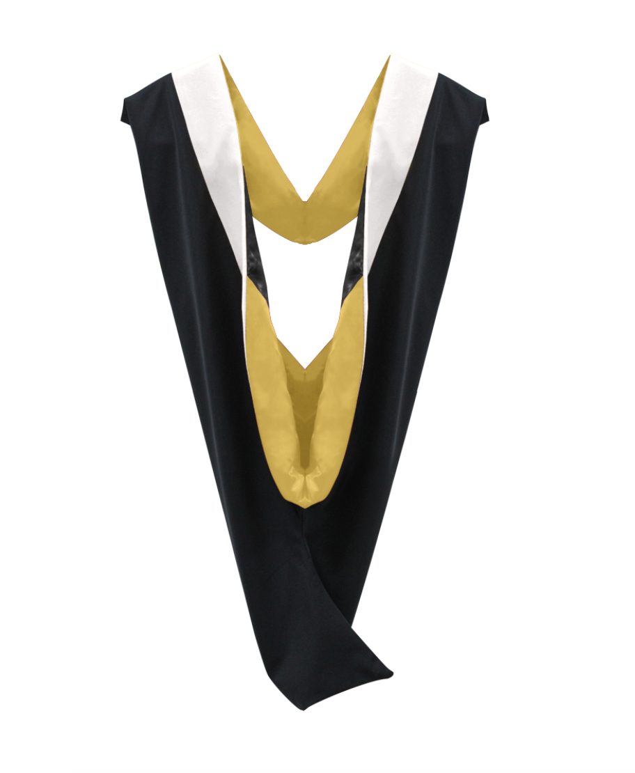 Deluxe Bachelor/Master Hood - White Velvet, Golden Yellow & Black – Graduation Attire masters-hood-for-science-mathematics-political-science-gold-red-wh