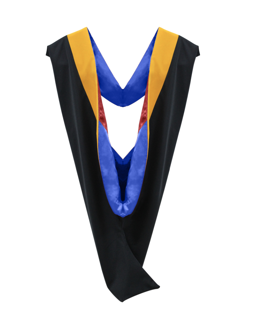 Deluxe Bachelor/Master Hood - Science Gold Velvet, Royal Blue & Red