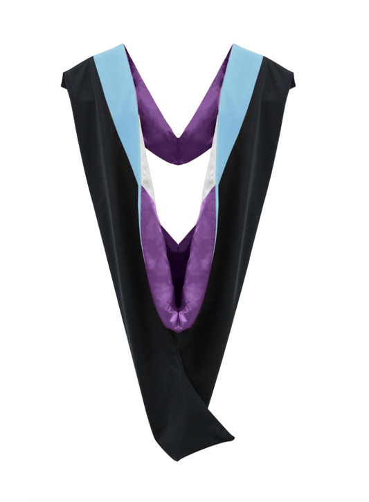 Deluxe Bachelor/Master Hood -Light Blue Velvet, Purple & White