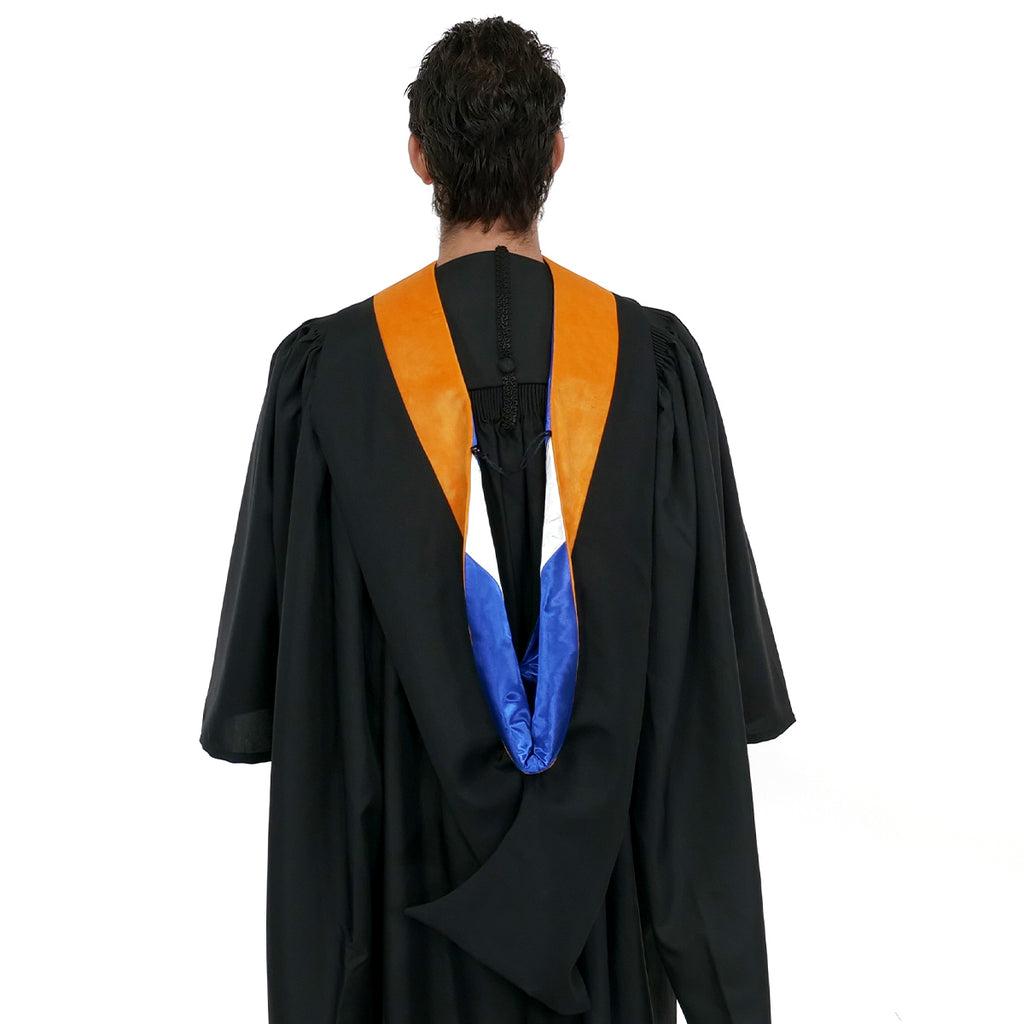 Deluxe Bachelor/Master Hood - Apricot Velvet, Royal Blue & White