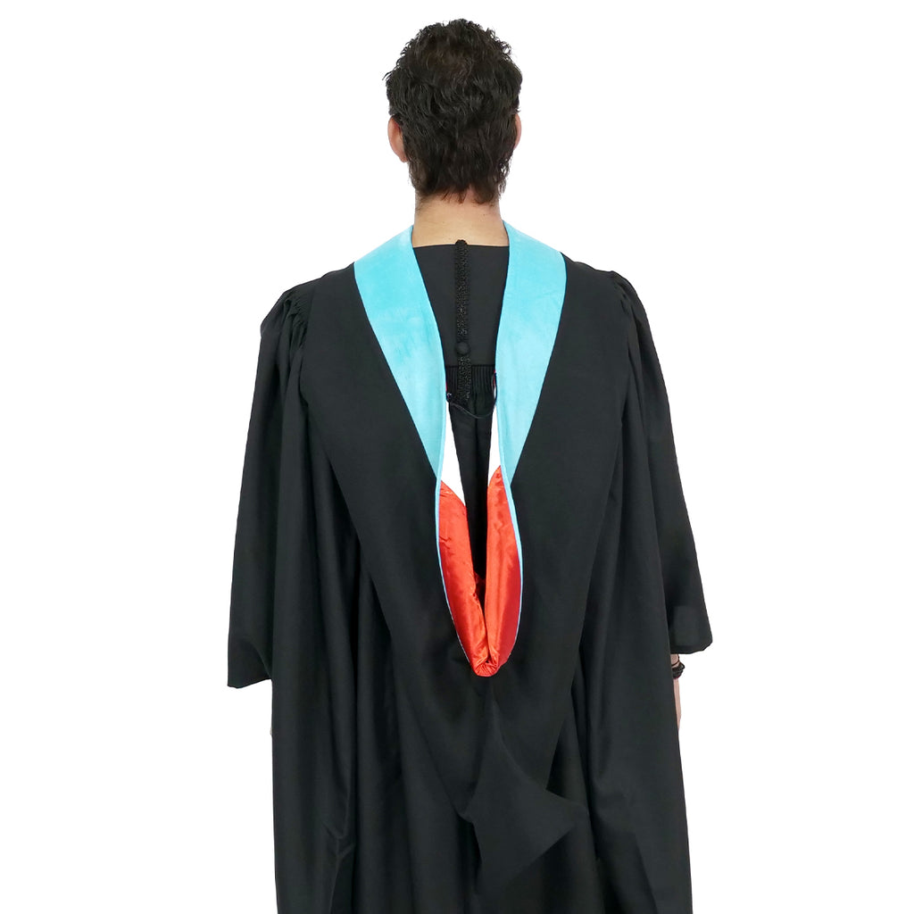 Deluxe Bachelor/Master Hood - Light Blue Velvet, Red & White