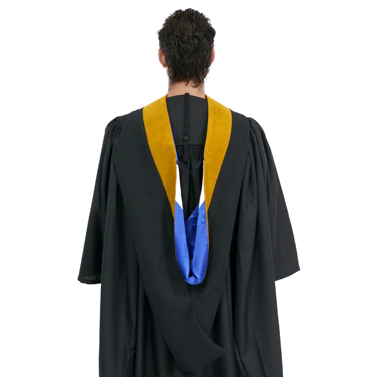 Deluxe Bachelor/Master Hood - Science Gold Velvet, Royal Blue & White