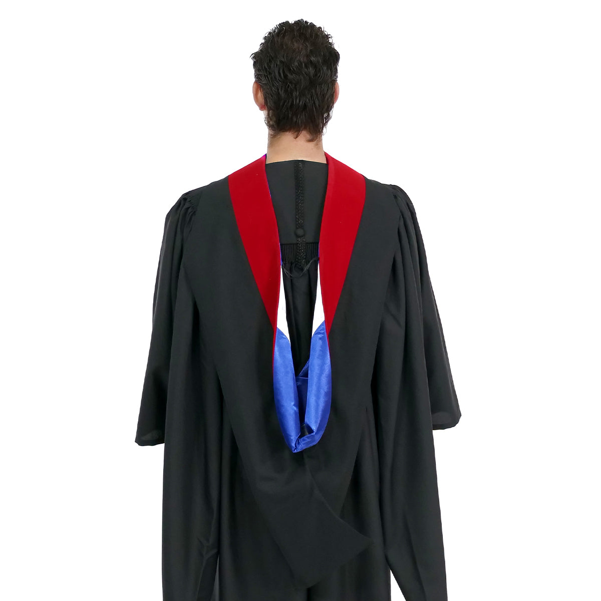 Deluxe Bachelor/Master Hood - Scarlet Velvet, Royal Blue & White