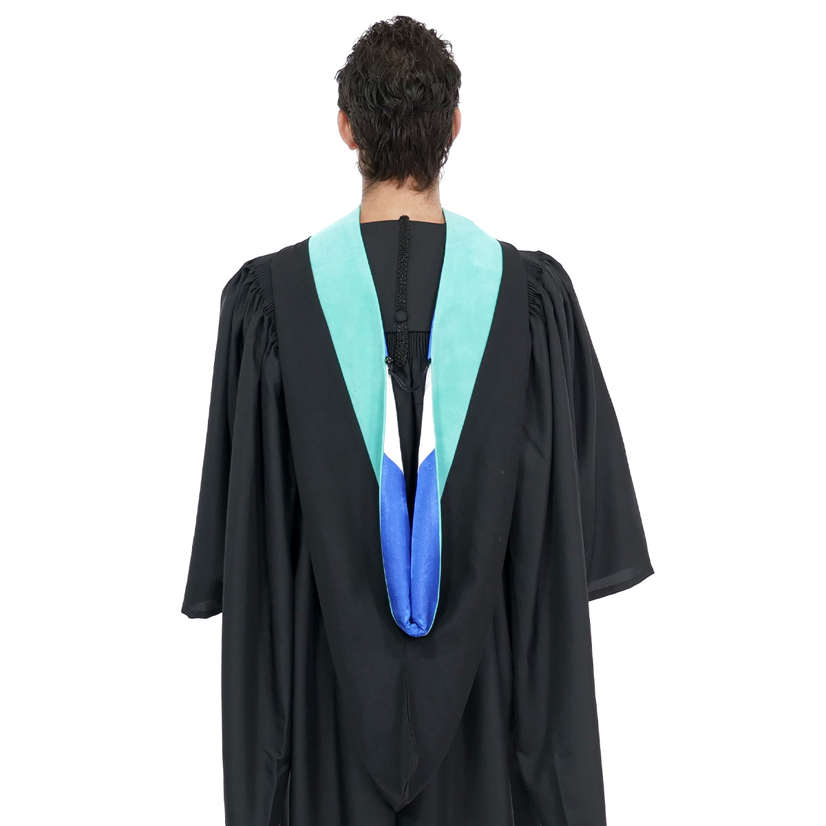 Deluxe Bachelor/Master Hood - Peacock Blue Velvet, Royal Blue & White