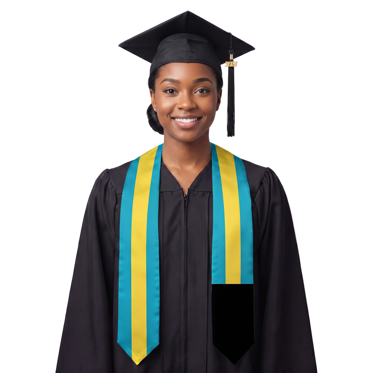 Bahamas international graduation stole featuring the Bahamian flag, graduation sash for high school and college commencement ceremonies