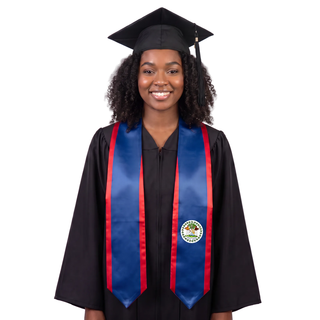 **Belize international graduation stole featuring the Belize flag, graduation sash for high school and college commencement ceremonies**