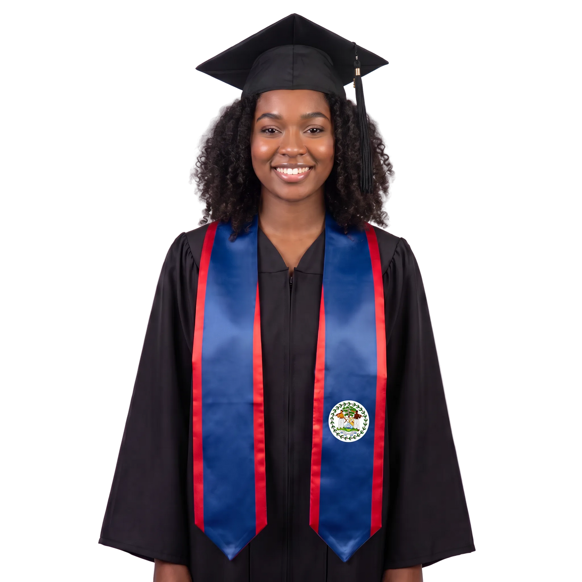 **Belize international graduation stole featuring the Belize flag, graduation sash for high school and college commencement ceremonies**