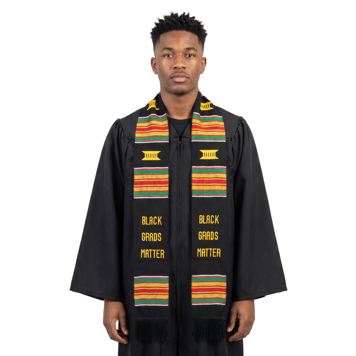 Black Grads Matter Kente graduation stole with colorful African-inspired woven patterns for Black college and high school graduates