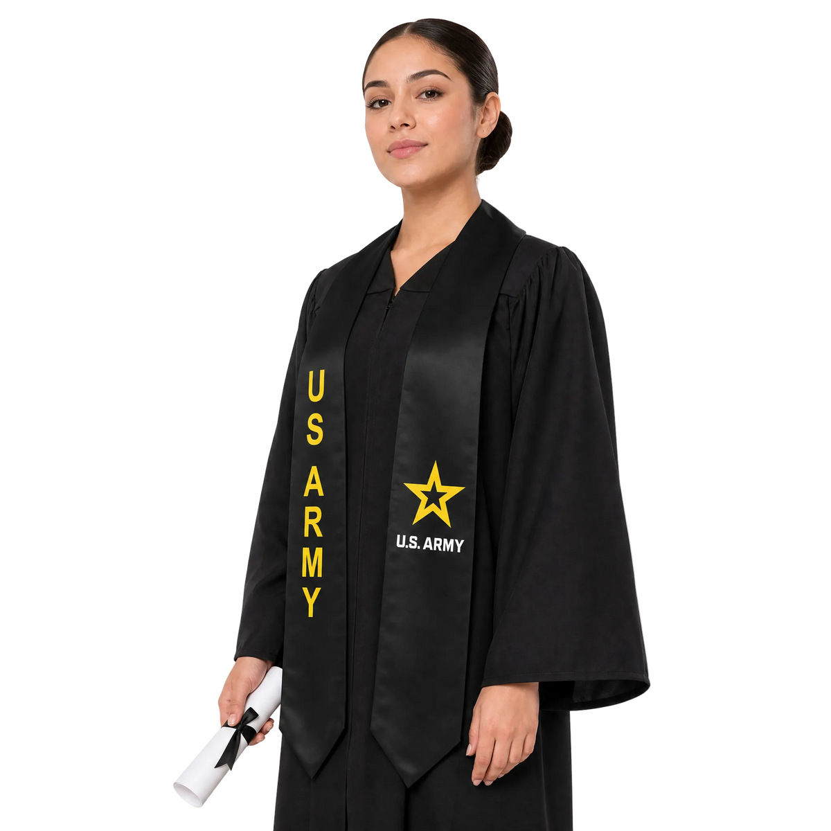 Black U.S. Army graduation stole with new Army logo for military veterans.