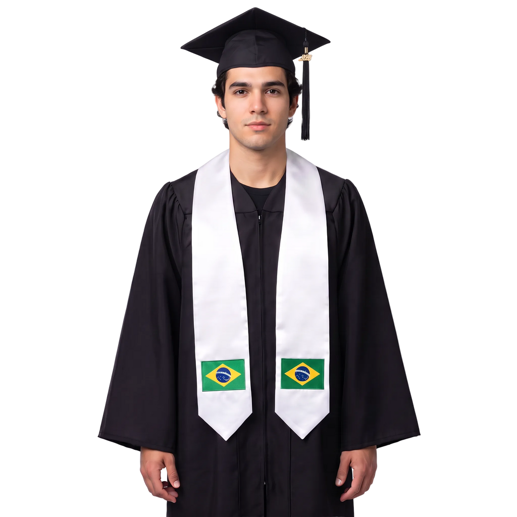 Brazil international graduation stole featuring the Brazilian flag, graduation sash for high school and college commencement ceremonies