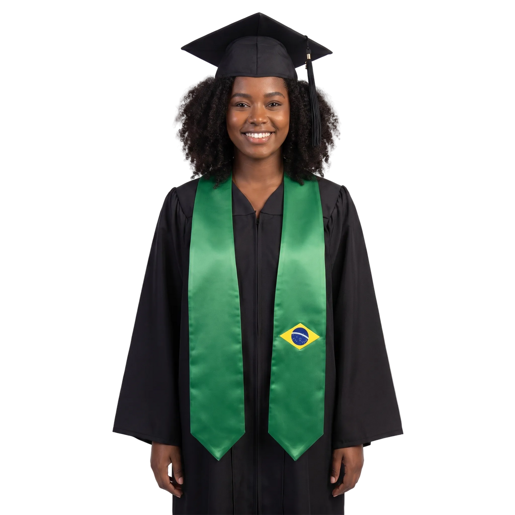 **Brazil graduation stole featuring the Brazilian flag, commemorative graduation sash for high school and college commencement**