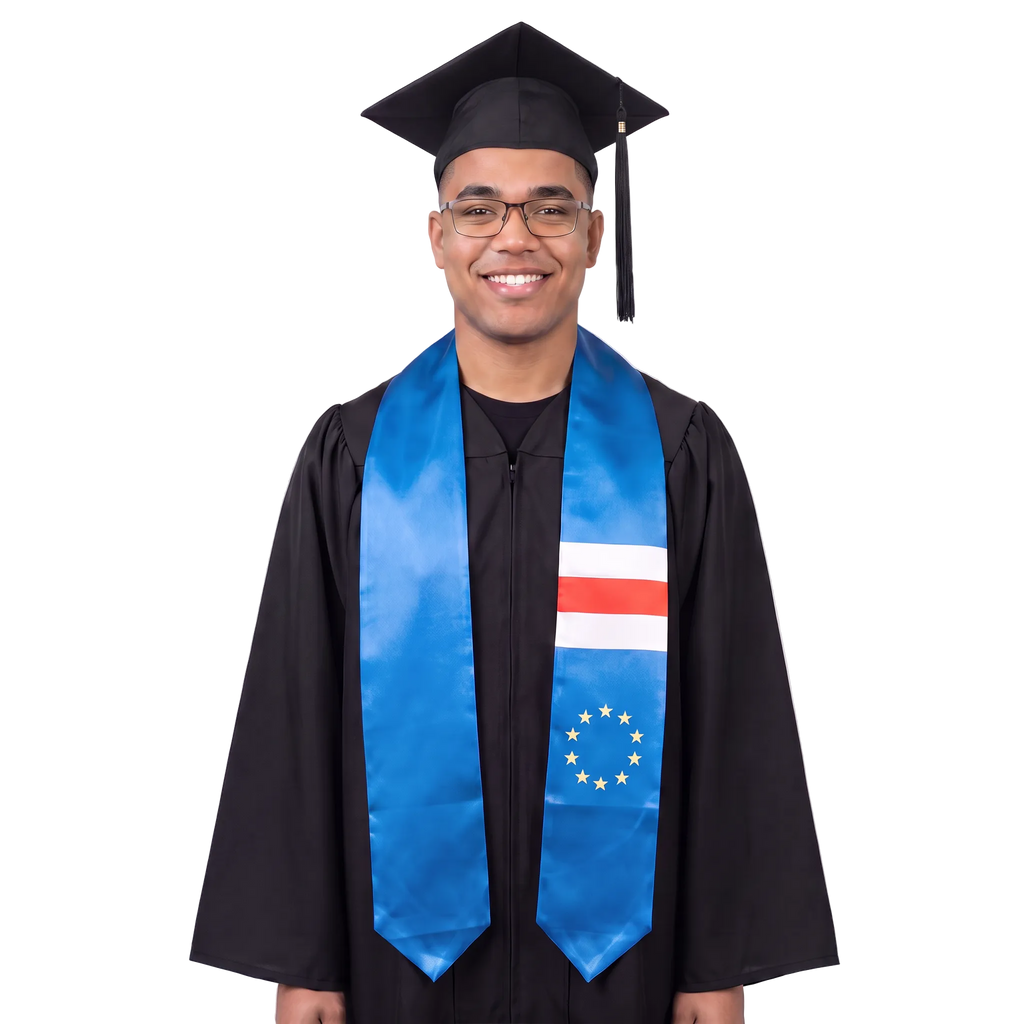 **Cape Verde graduation stole featuring the Cape Verde flag, patriotic graduation sash for high school and college commencement ceremonies**