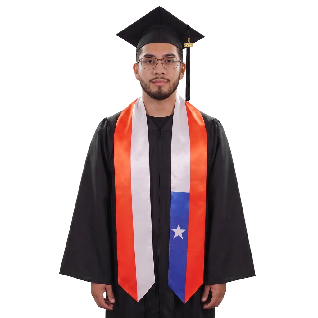 **Chile graduation stole featuring the Chilean flag, patriotic graduation sash for high school and college commencement ceremonies**