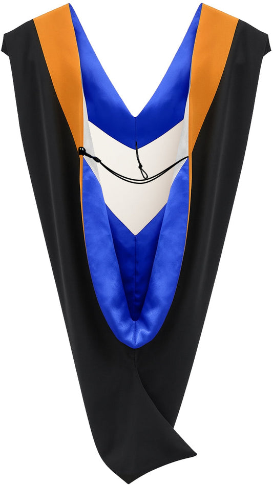 Deluxe Bachelor/Master Hood - Apricot Velvet, Royal Blue & White
