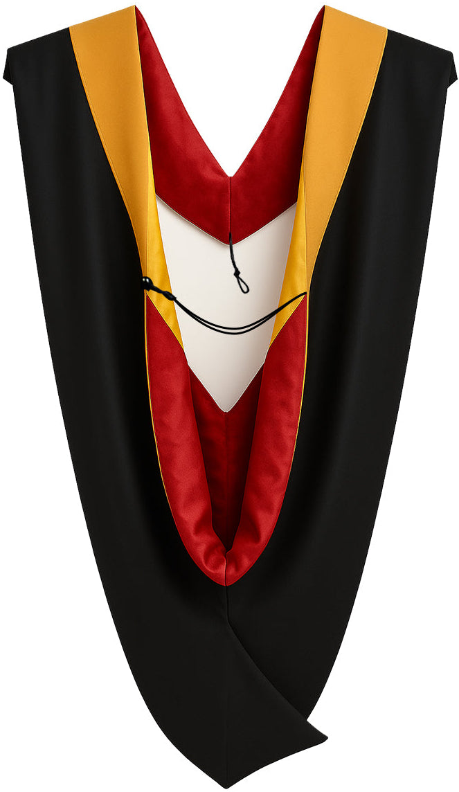 Deluxe Bachelor/Master Hood - Drab Velvet, Red & Golden Yellow