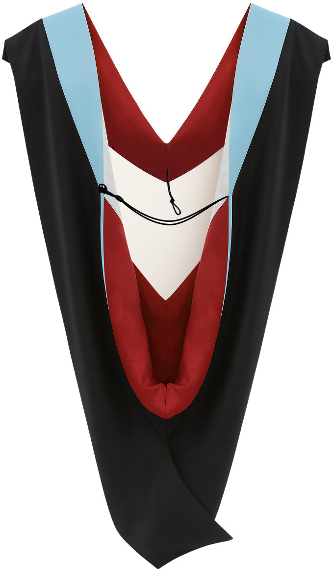 Deluxe Bachelor/Master Hood - Light Blue Velvet, Red & White
