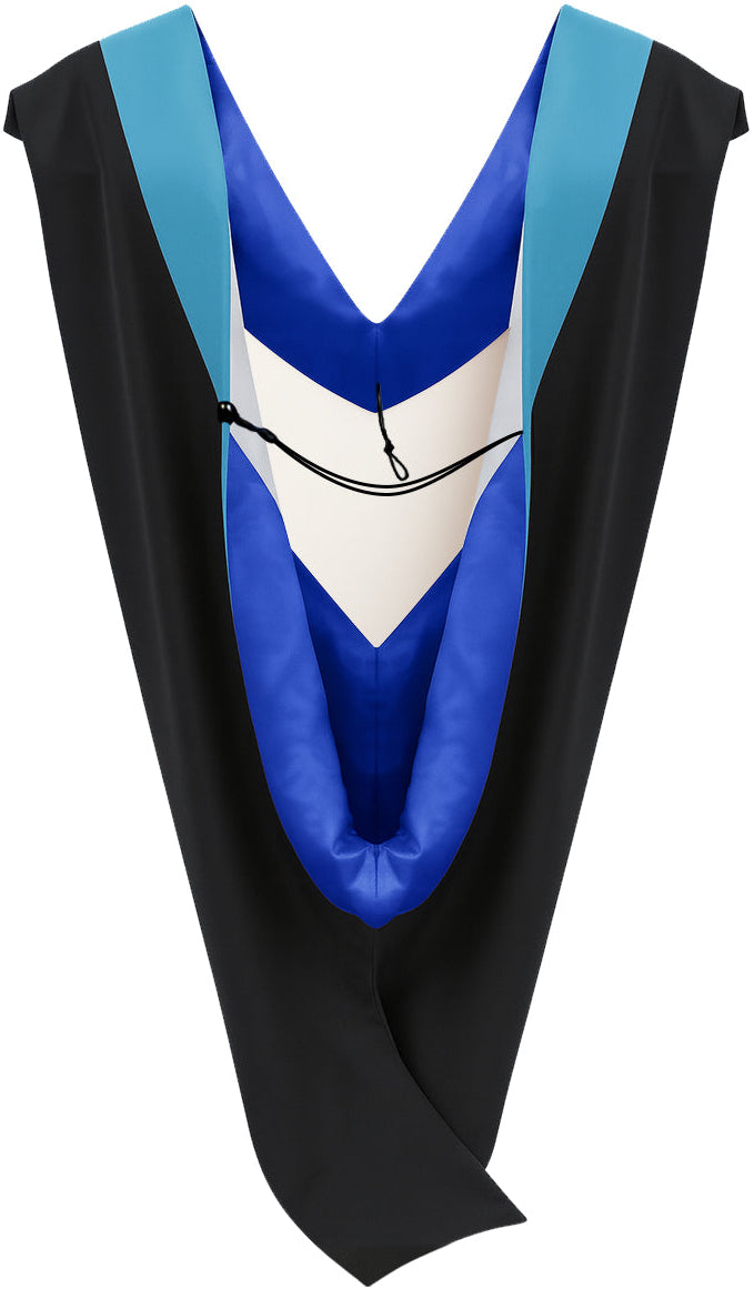 Deluxe Bachelor/Master Hood - Peacock Blue Velvet, Royal Blue & White
