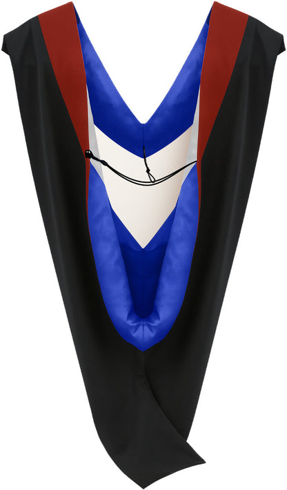 Deluxe Bachelor/Master Hood - Scarlet Velvet, Royal Blue & White