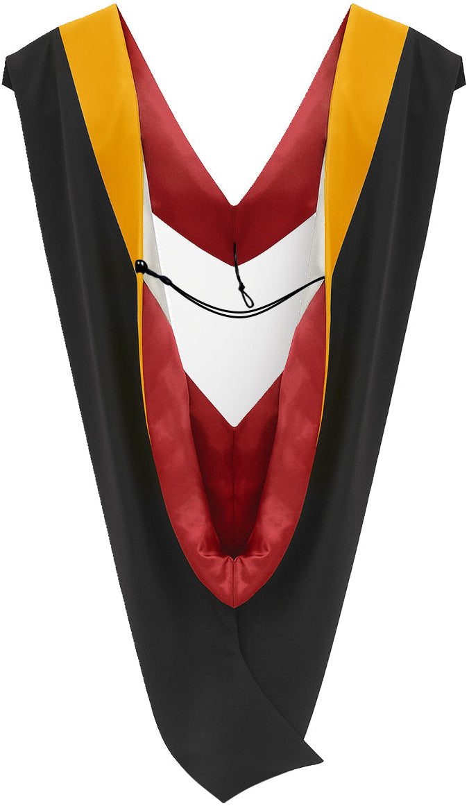 Deluxe Bachelor/Master Hood - Science Gold Velvet, Red & White