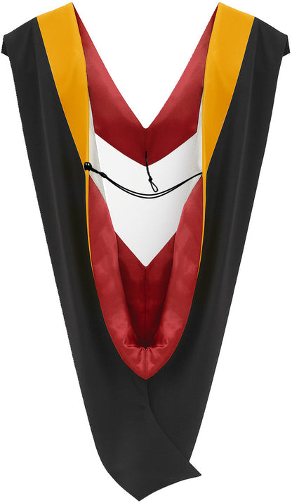 Deluxe Bachelor/Master Hood - Science Gold Velvet, Red & White