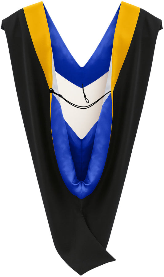 Deluxe Bachelor/Master Hood - Science Gold Velvet, Royal Blue & White