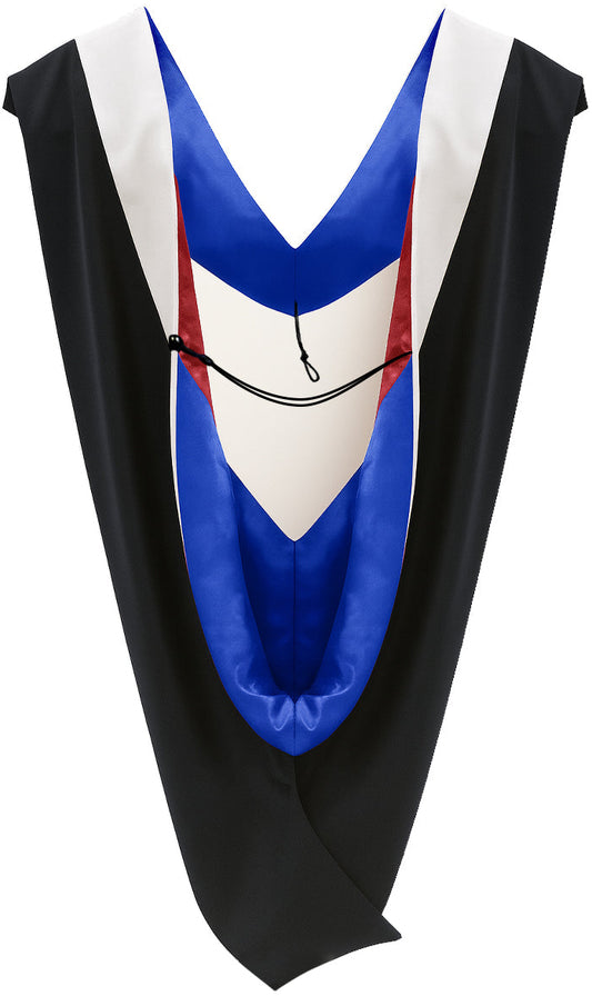 Deluxe Bachelor/Master Hood - White Velvet, Royal Blue & Red