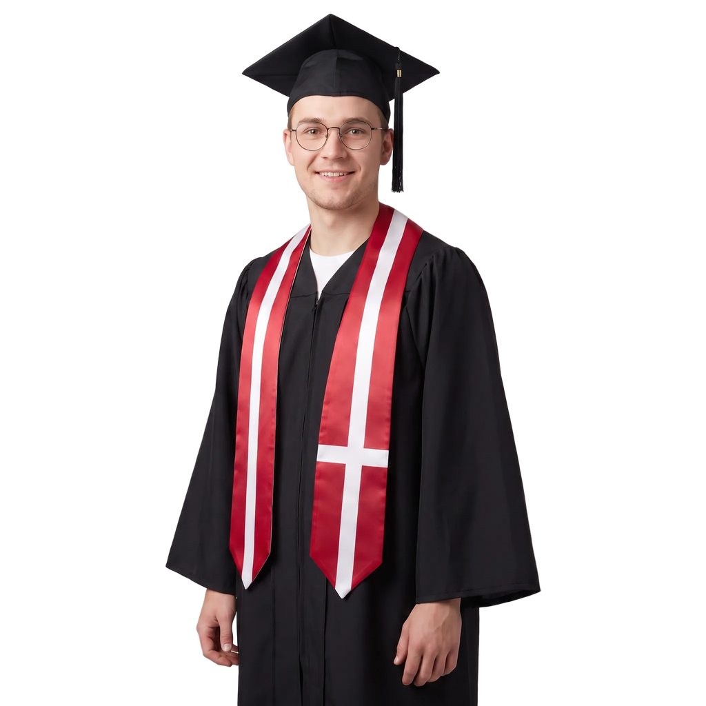 **Denmark graduation stole featuring the Danish flag, patriotic graduation sash for high school and college commencement ceremonies**