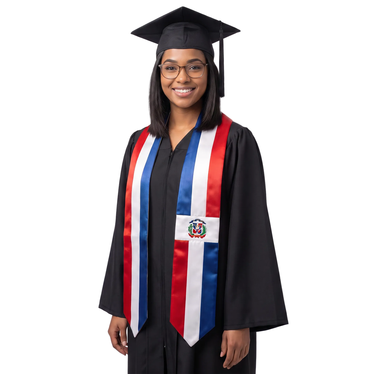 **Dominican Republic graduation stole featuring the Dominican flag, patriotic graduation sash for high school and college commencement ceremonies**