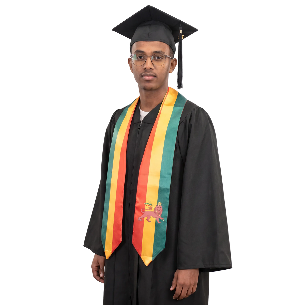 **Ethiopia graduation stole featuring the Ethiopian flag patch, patriotic graduation sash for high school and college commencement ceremonies**