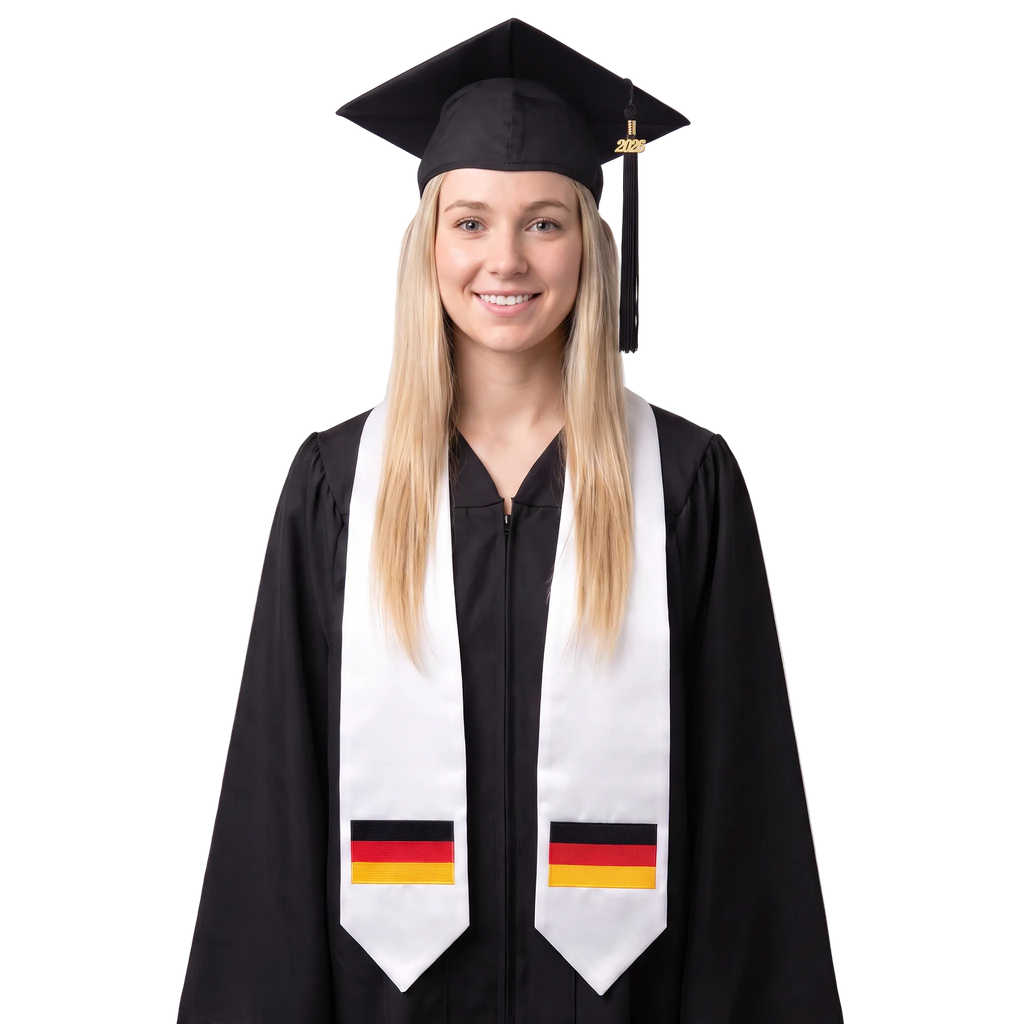 **Germany international graduation stole featuring an embroidered German flag patch, graduation sash for high school and college commencement ceremonies**