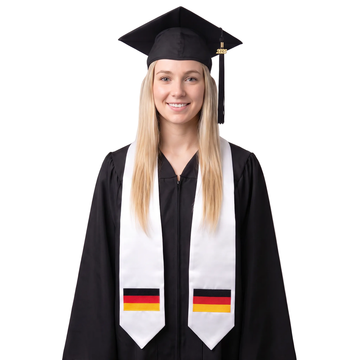 **Germany international graduation stole featuring an embroidered German flag patch, graduation sash for high school and college commencement ceremonies**