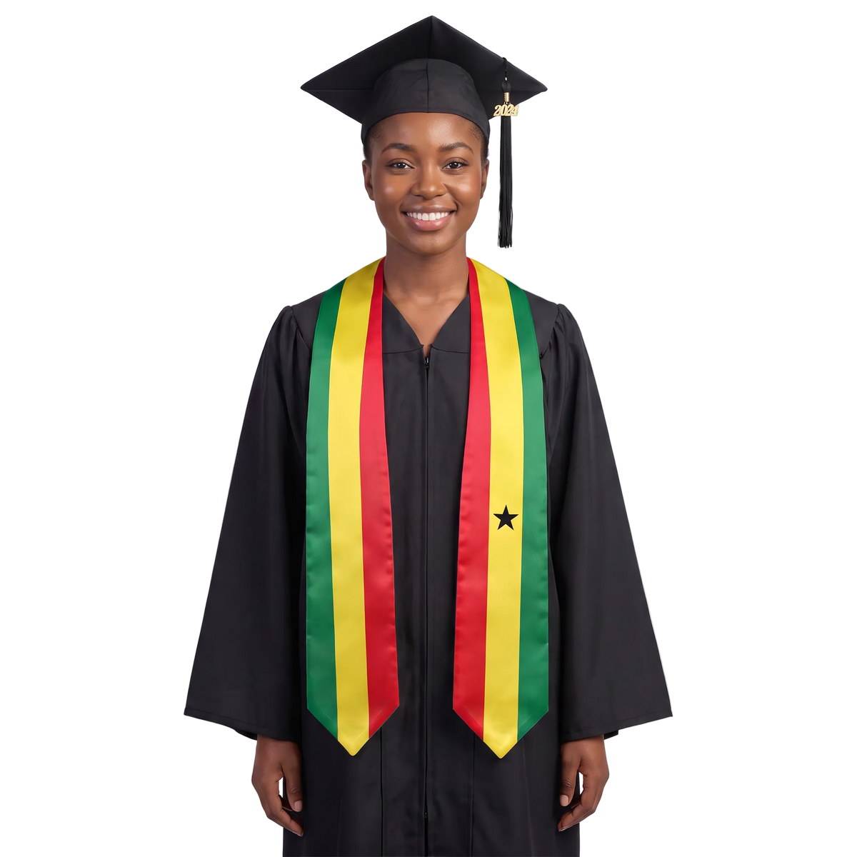 **Ghana graduation stole featuring the Ghanaian flag, patriotic graduation sash for high school and college commencement ceremonies**