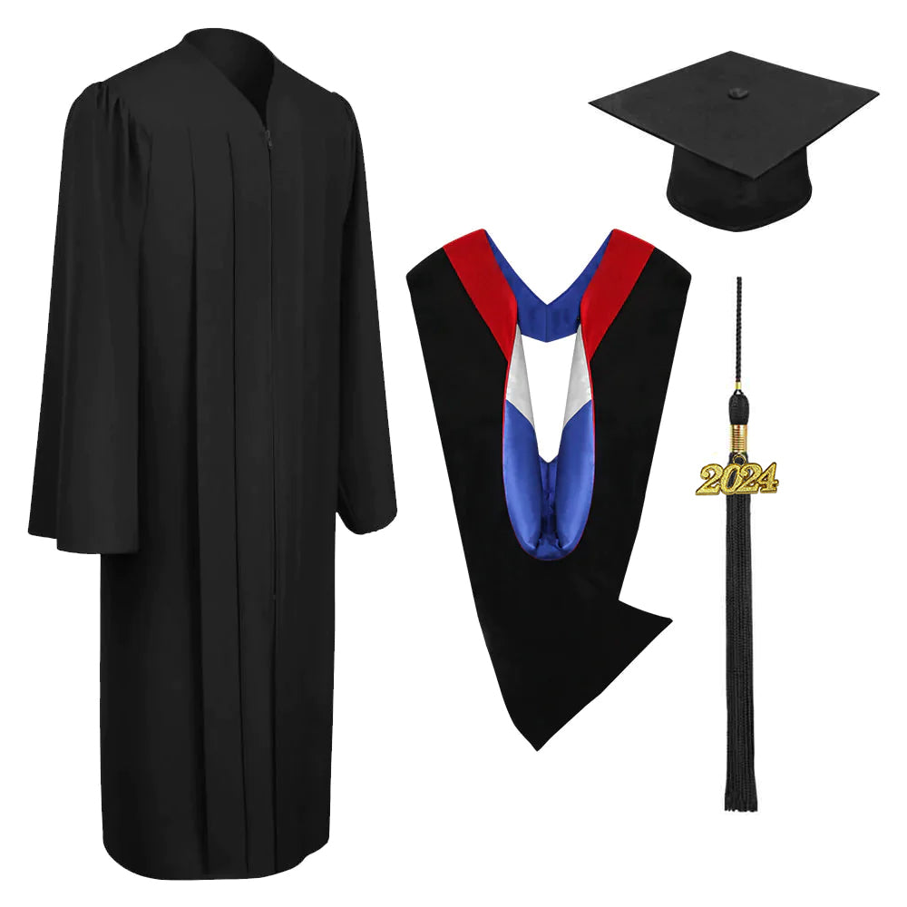 Matte Black Bachelors Cap, Gown, Tassel & Hood Package – Graduation Attire