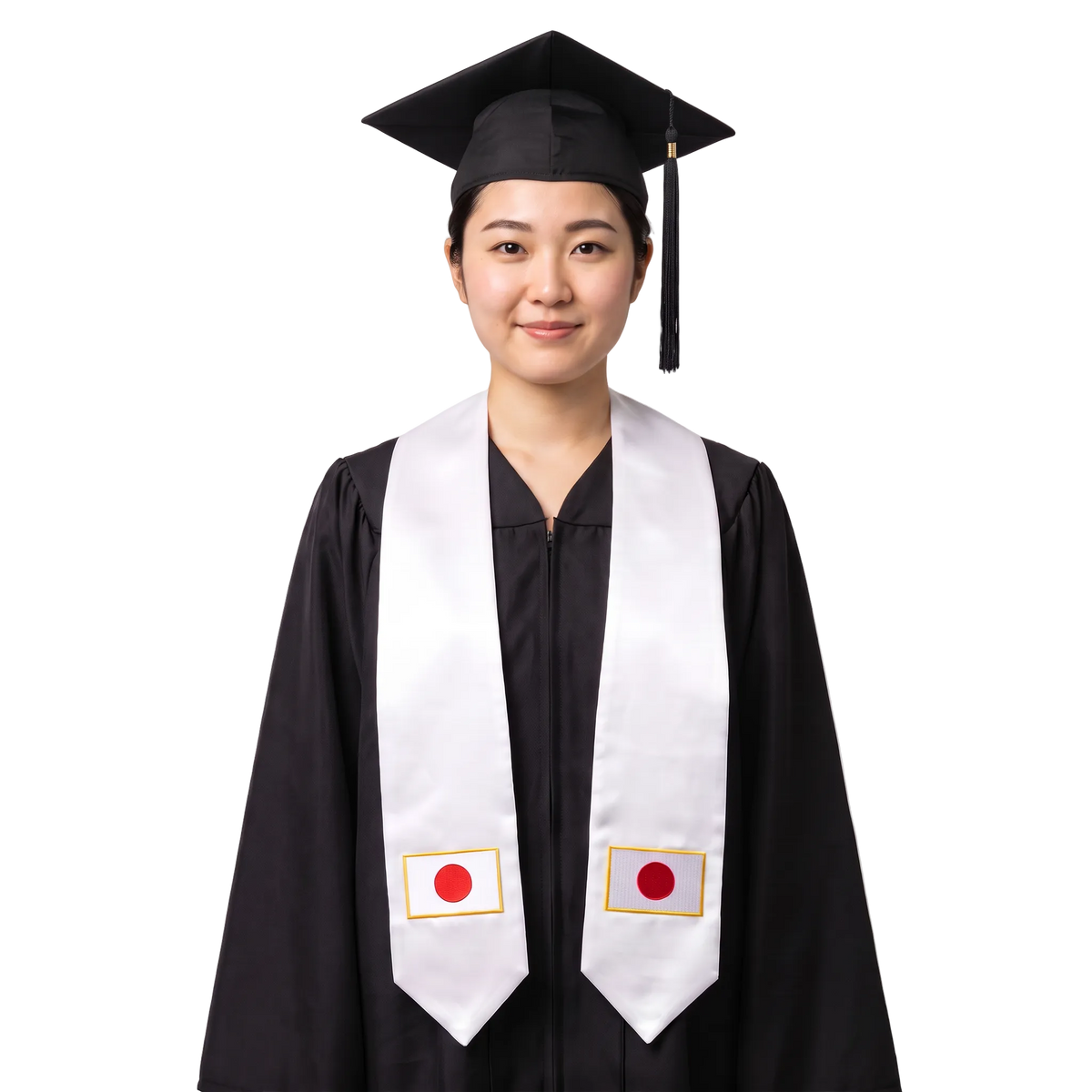 **Japan embroidered patch graduation stole featuring the Japanese flag, patriotic graduation sash for high school and college commencement ceremonies**