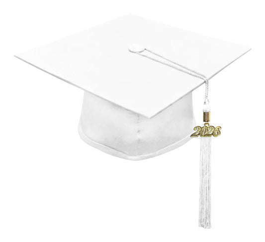 Shiny White High School Cap & Tassel - Graduation Caps