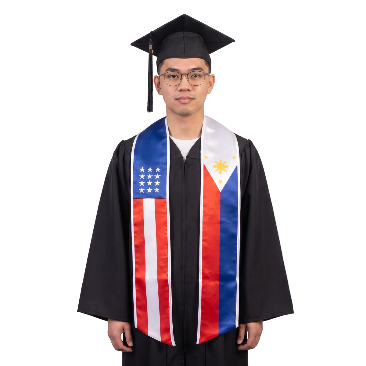 **USA and Philippines graduation stole featuring both national flags, a dual-flag sash for commencement**