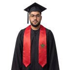 **Morocco graduation stole featuring the Moroccan flag, worn as a sash for commencement**
