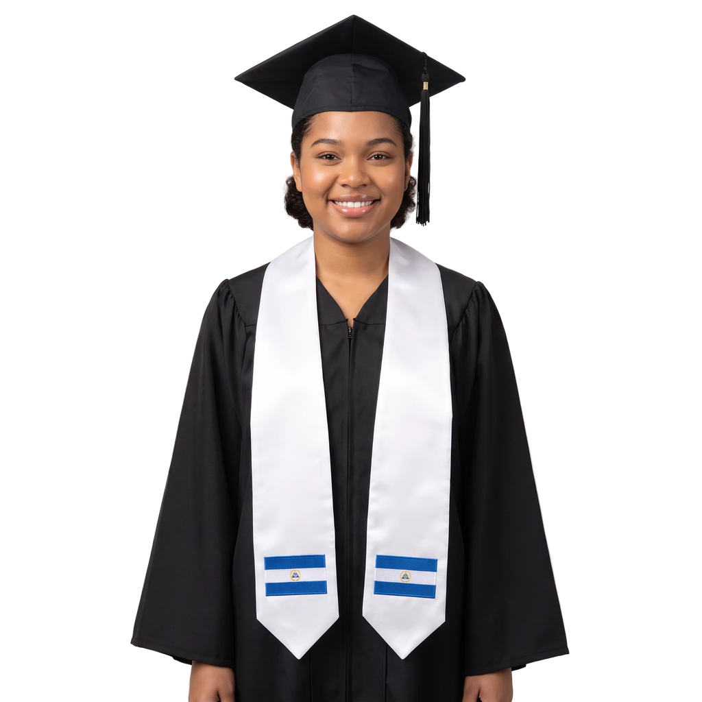 **Nicaragua international graduation stole featuring the Nicaraguan flag, worn as a sash for commencement**