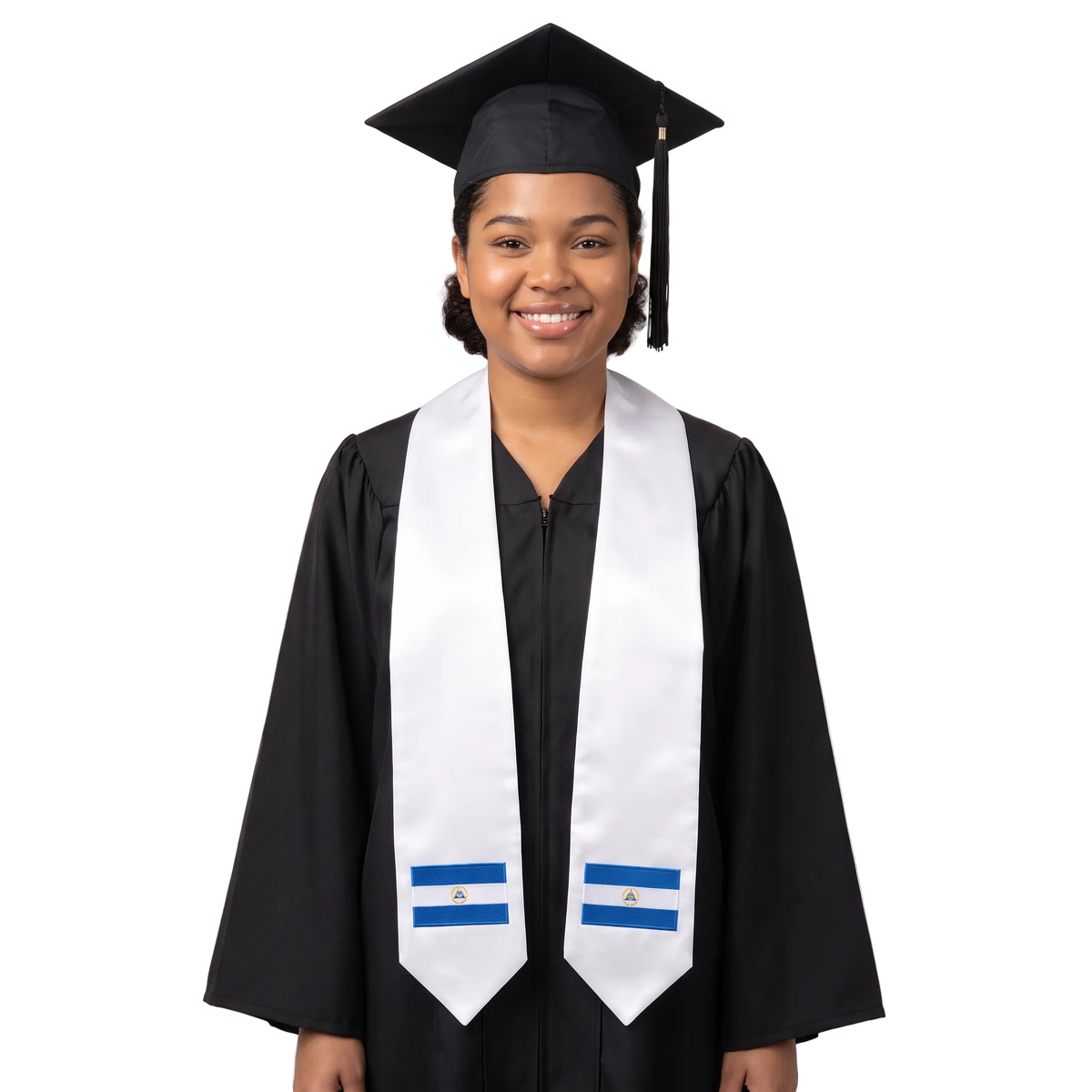 **Nicaragua international graduation stole featuring the Nicaraguan flag, worn as a sash for commencement**