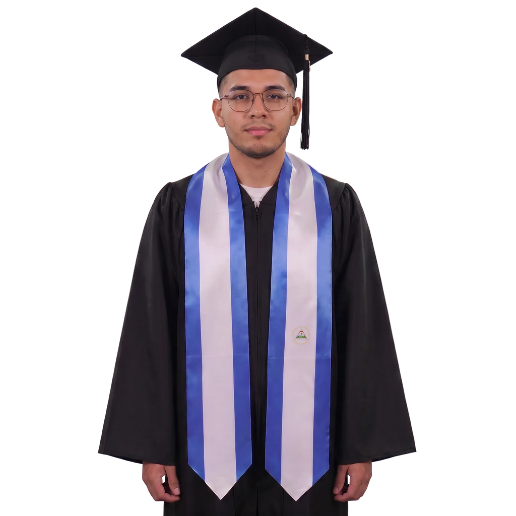 **Nicaragua international graduation stole featuring the Nicaraguan flag, worn as a sash for commencement**