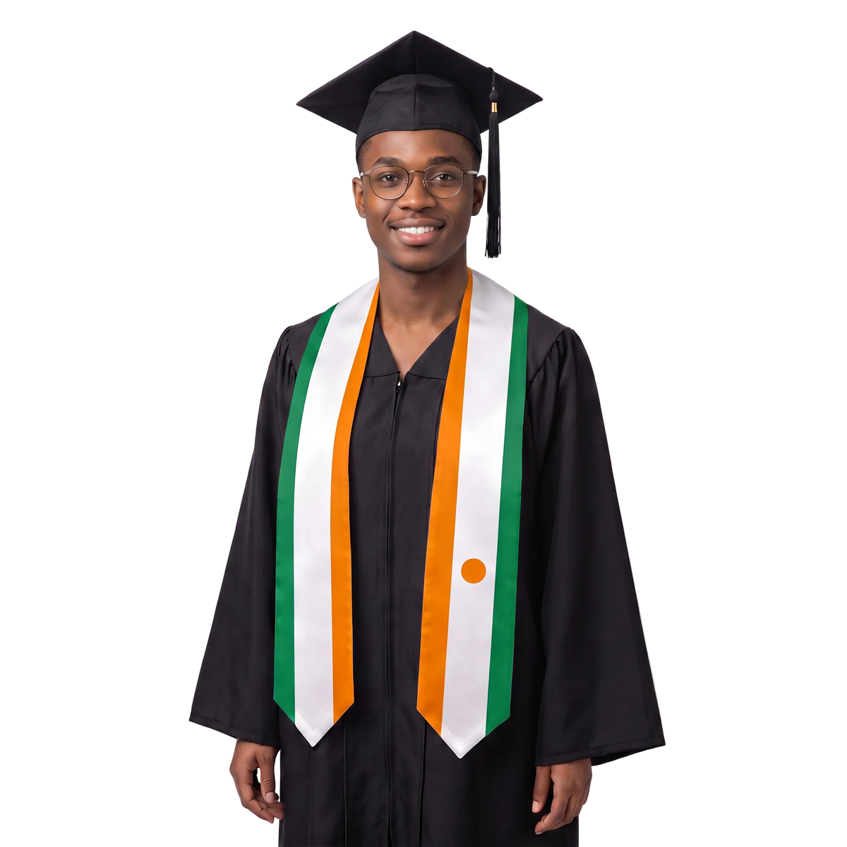 **Niger graduation stole featuring the Nigerien flag, worn as a sash for commencement**