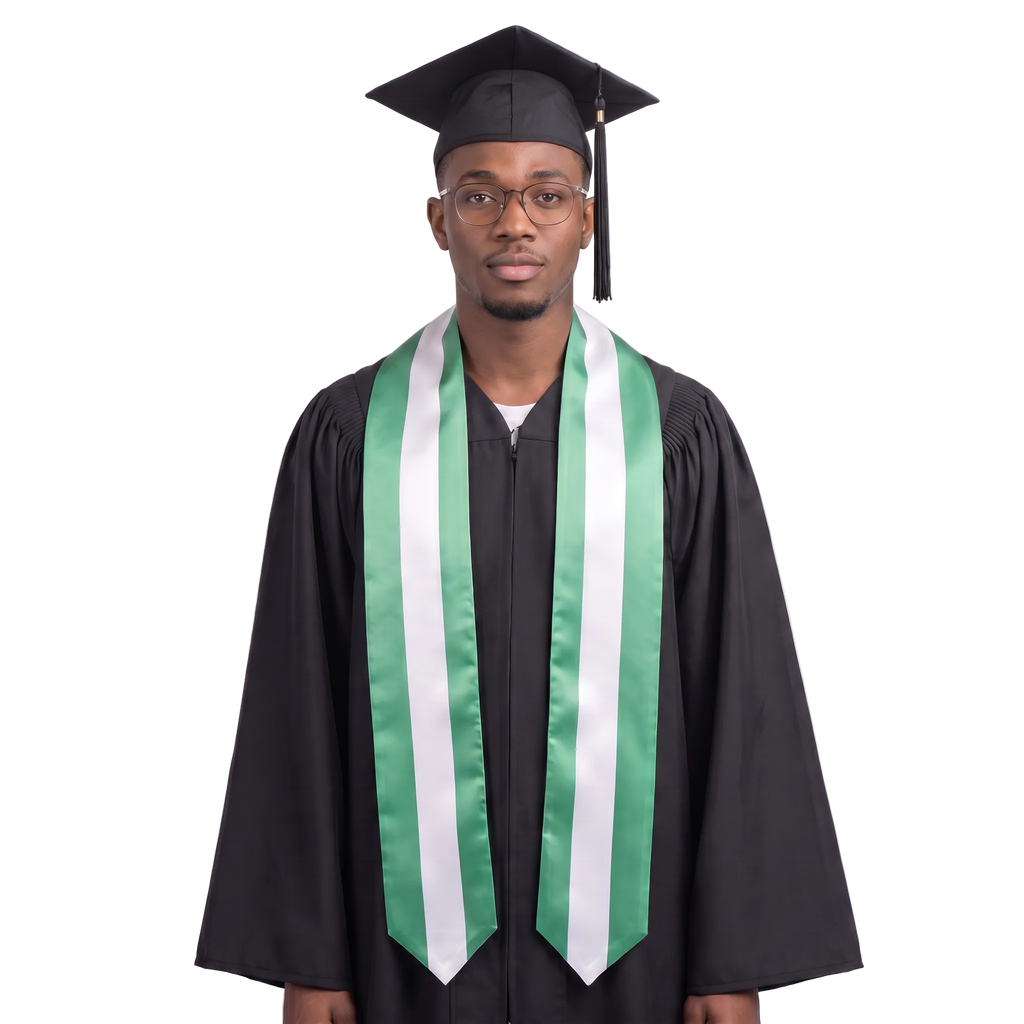 **Nigeria graduation stole featuring the Nigerian flag, worn as a sash for commencement**